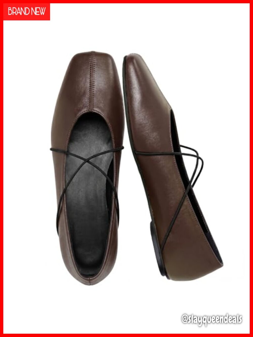 Faux Leather Square Toe Ballet Flats Criss Cross Slip On Casual Shoes